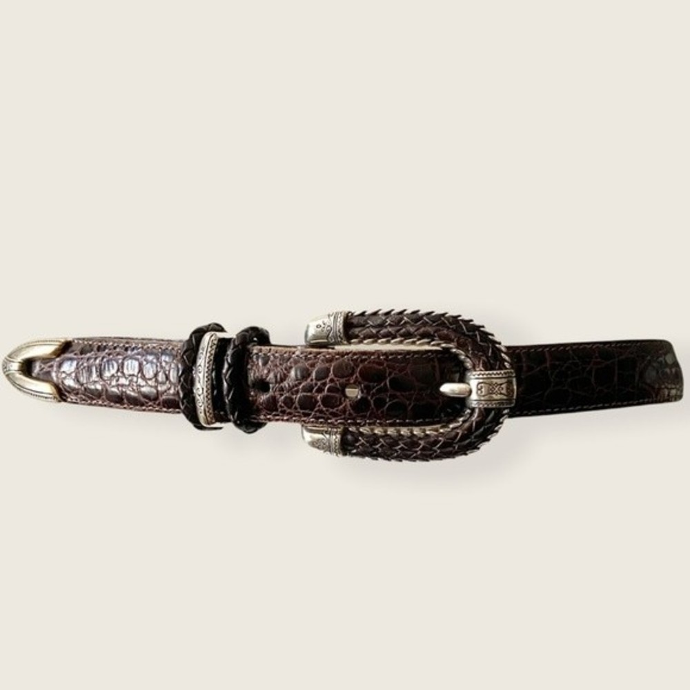 Brighton Brown and Silver Embossed Leather Belt